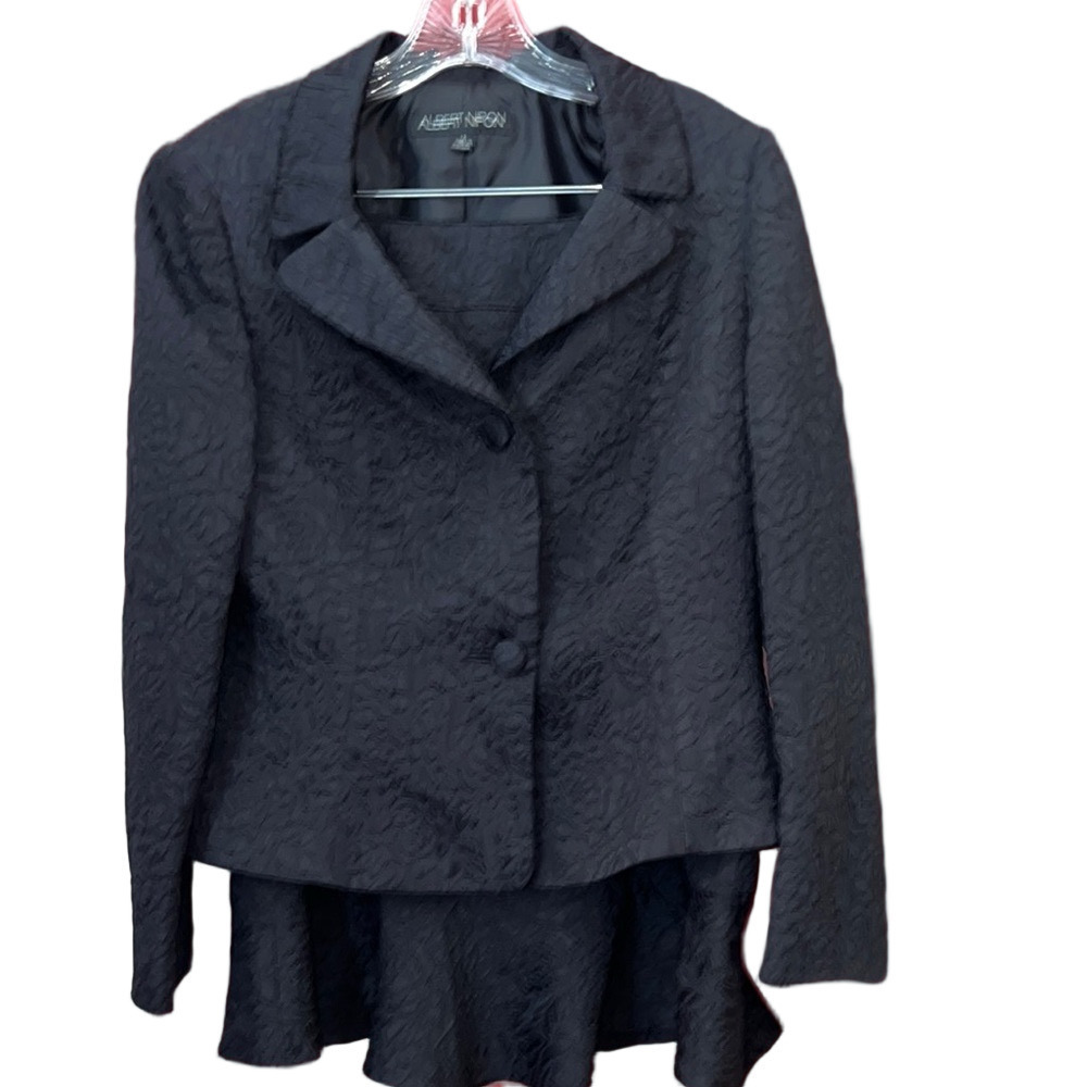 Vintage Albert Nipon Black Textured Blazer Tailored Skirt Jacket 2 Piece Suit 12